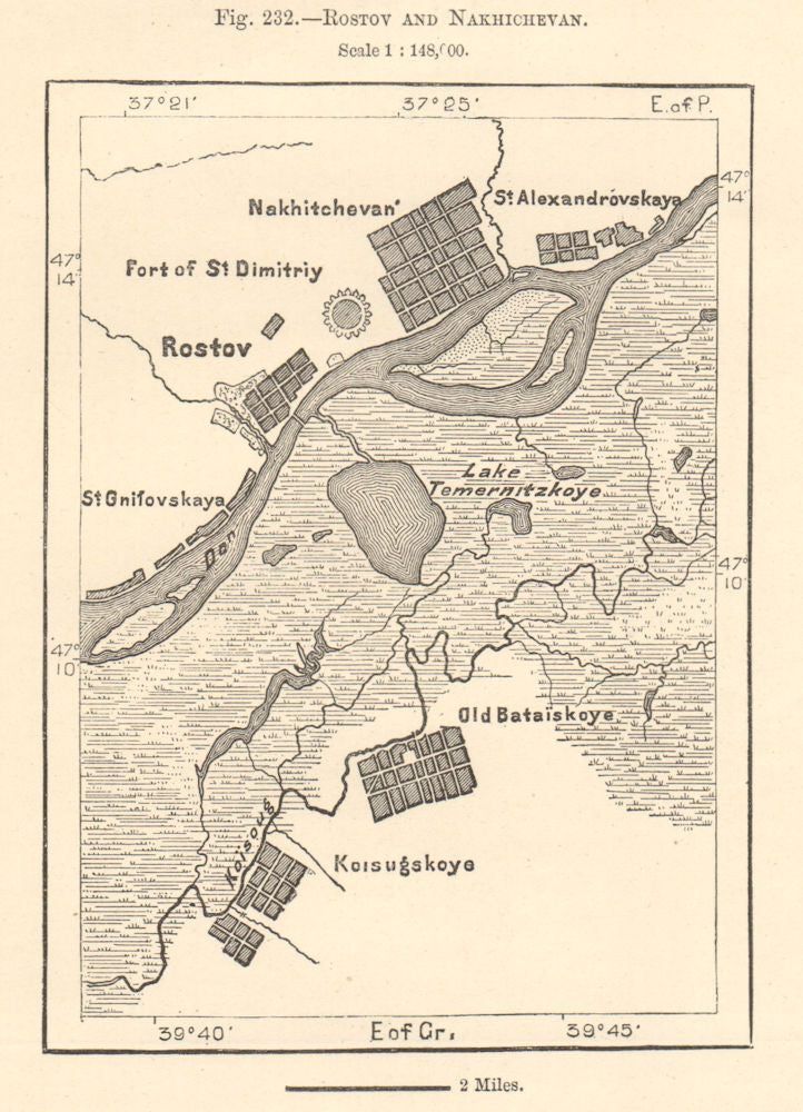 Rostov-on-Don and Nakhichevan. Bataysk. Russia. Sketch map 1885 old